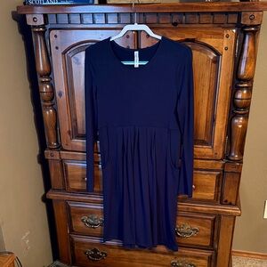 Zenana Outfitters Navy Long-Sleeve Gathered Waist Swing Dress